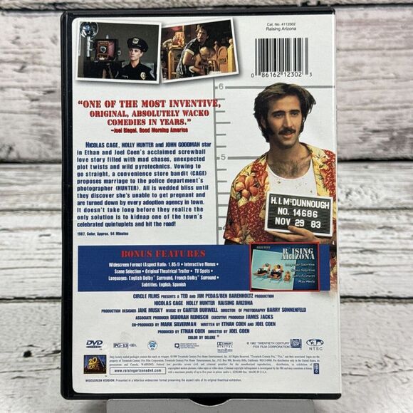 Raising Arizona (DVD, 1999) Nicolas Cage, Holly Hunter, Trey Wilson John Goodman - Picture 2 of 3